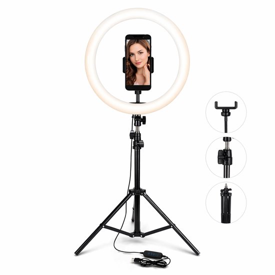 Ringlamp met Statief 180 cm – Bella Illumina LED Ringlight 336 LEDs, 3 Kleurtemperaturen, 360° Telefoonhouder