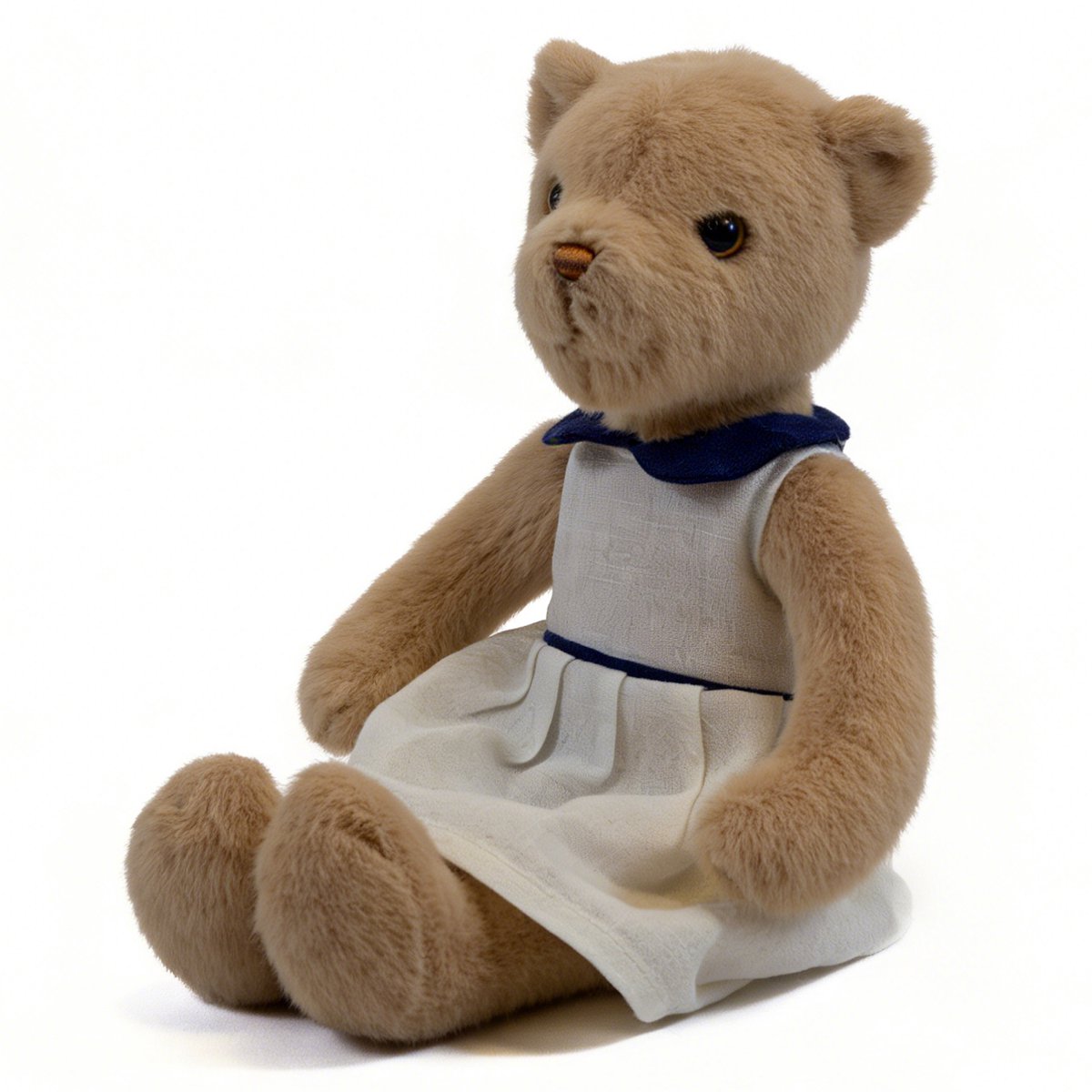 Bloemetje & Bear -Milo Pluche Beer 35 cm - Zachte Knuffel met Blauwe Kraagjurk - Cadeau voor Kinderen en Volwassenen