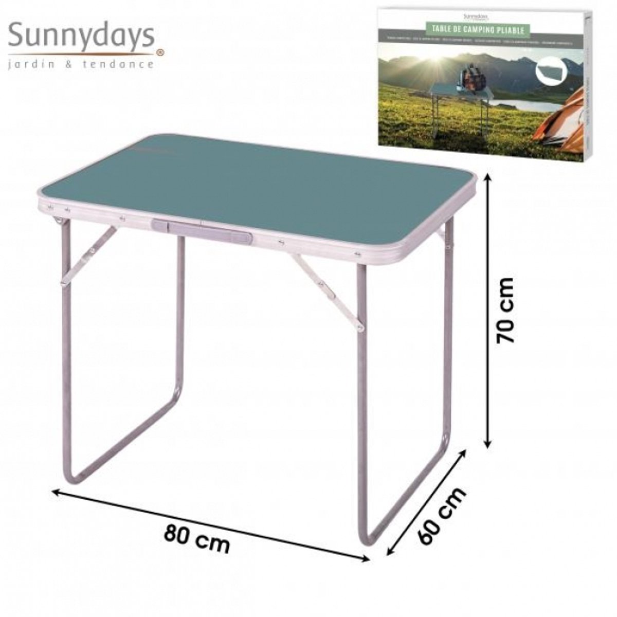 Sunnydays camping tafel - aluminium - opvouwbaar - blauw - L80 x B60 x H70 cm - Bijzettafels