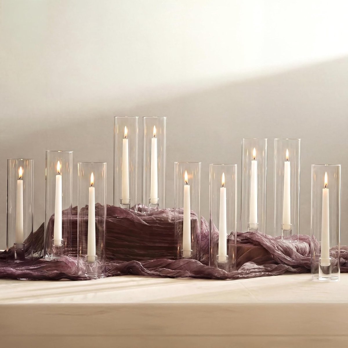 Set van 10 Glazen Kandelaarhouders voor Tapered Kaarsen - Moderne Hurrikan Kandelaar voor Bruiloft, Kerst en Diner Decoratie