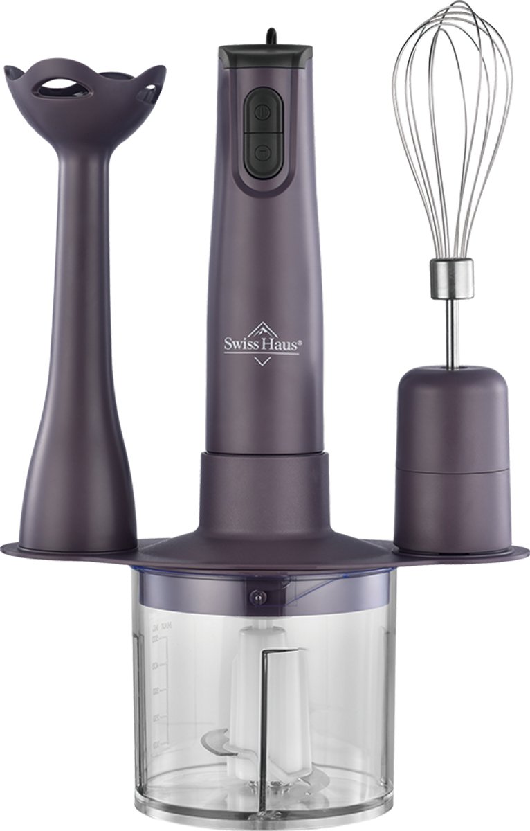 Swiss Haus® HBS18 Staafmixer Set - 350W Handblender met Hakmolen & Garde – Turbo Functie – 3-in-1 Staafmixerset – Lake Geneva Collection - Paars