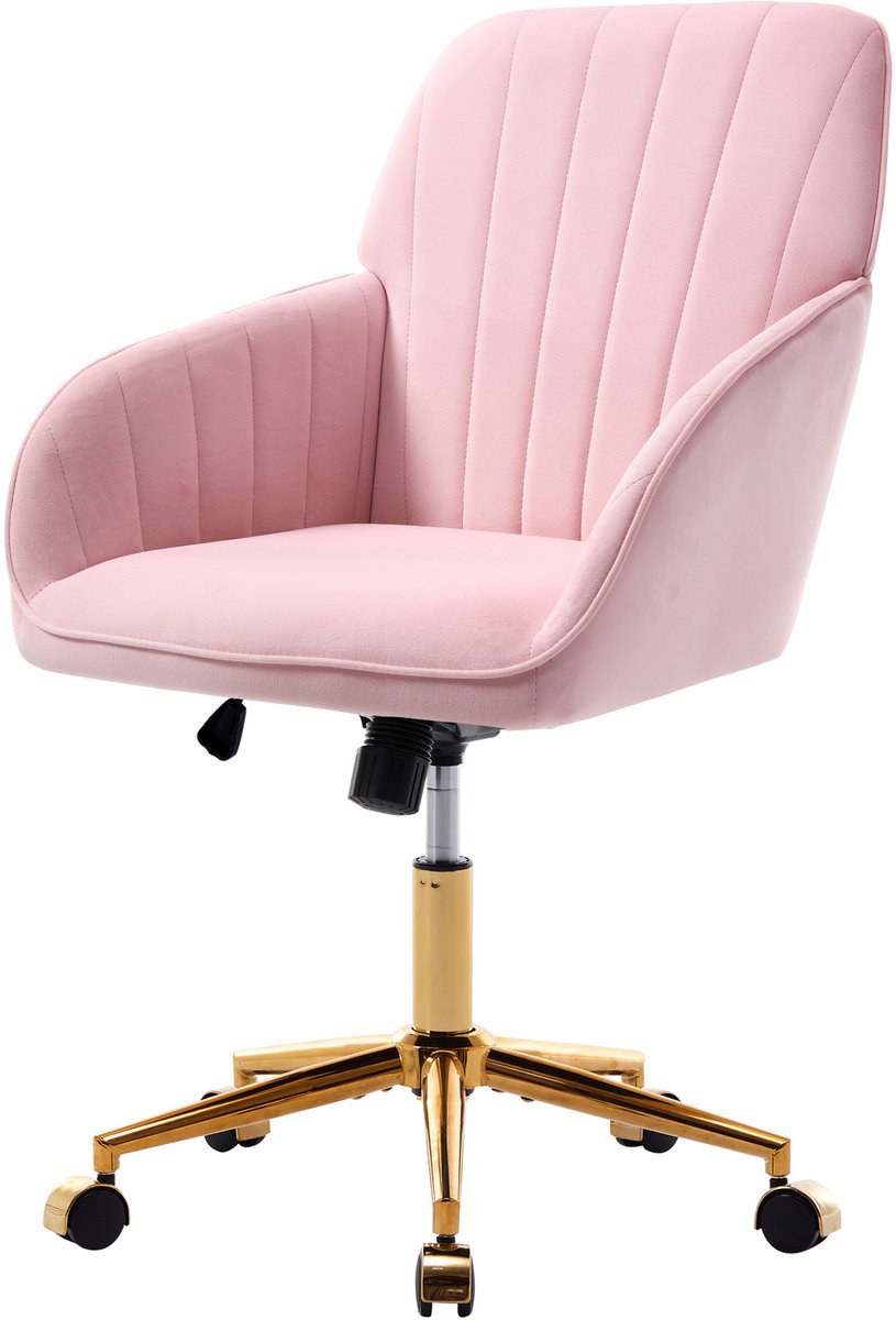 FloraGrace Bureaustoel - Ergonomisch en In Hoogte Verstelbaar - Fluweel - Roze - Draaibaar Voor Thuiswerk en Slaapkamer thumbnail 3