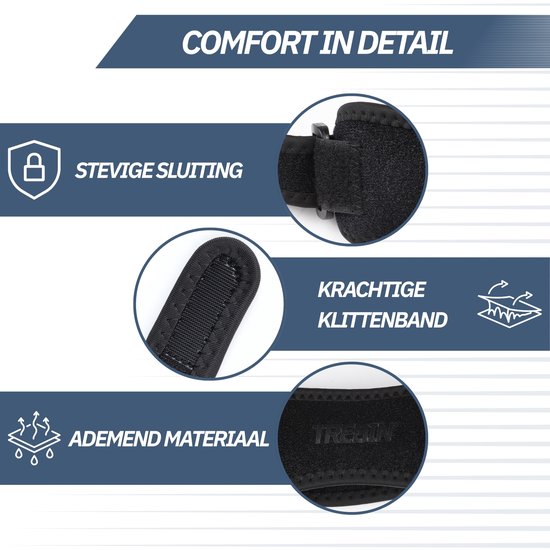 Trebin Patellaband - Kniebrace met Siliconen Drukpunten - Geschikt bij Springersknie en Runner's Knee - Patellabrace voor Linker- en Rechterknie - One Size Verstelbaar - Zwart
