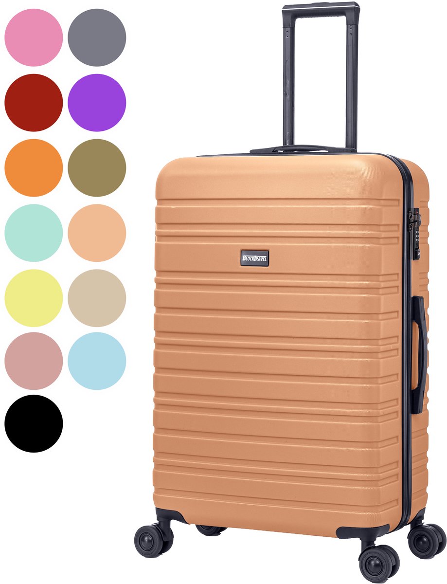 BlockTravel® Reiskoffer Groot 95 Liter - Harde Koffer met Wielen - Ruimbagage Koffer XL - TSA-slot - 4 Spinner Wielen - Lichtgewicht Valies - Licht oranje