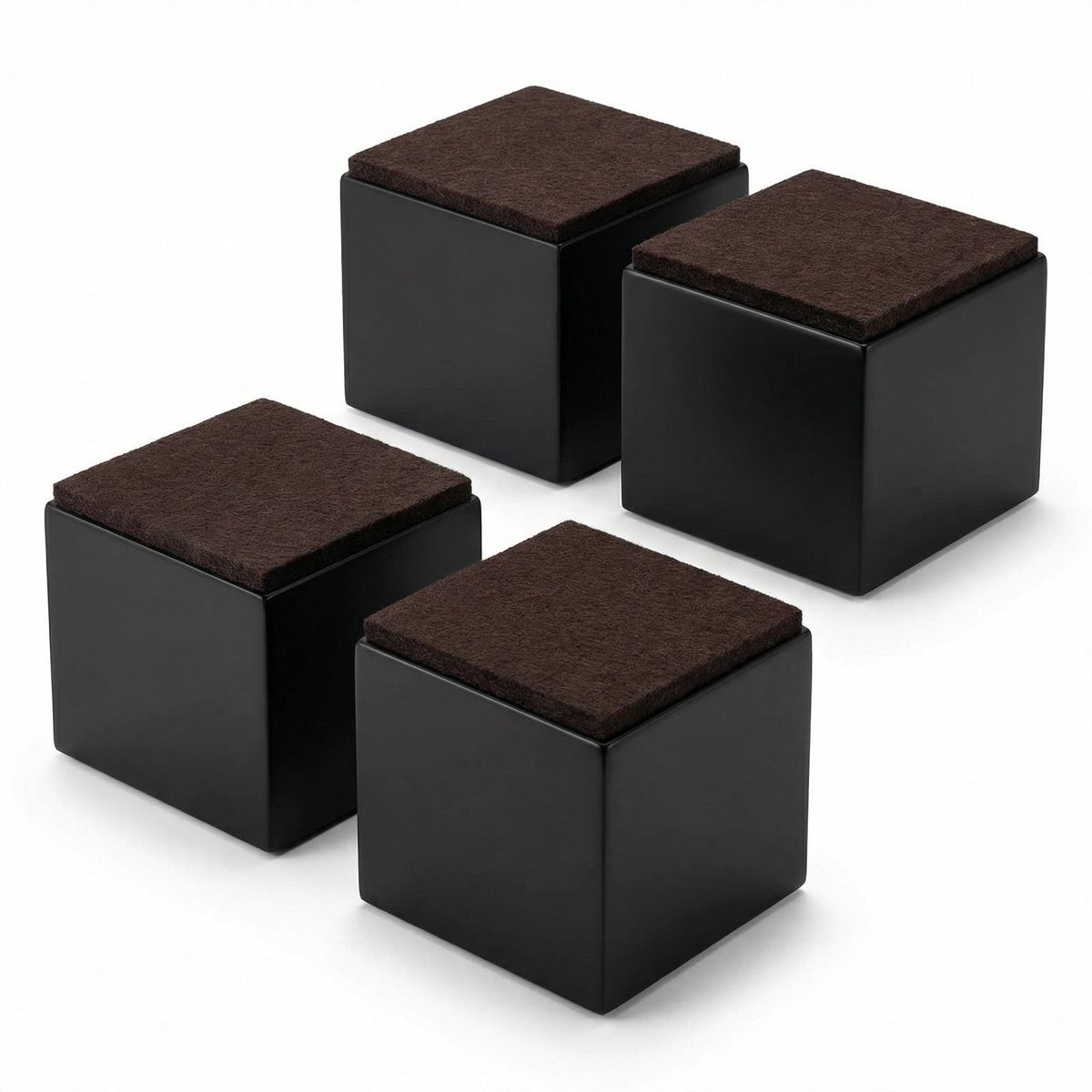 JustValue Meubelverhogers - Set van 4 - 6x6x5 cm - Zwart - met Zelfklevend Vilt - 2270 kg per poot - Geschikt voor Bank, Bed, Stoel en Kast - Ruimte voor Robotstofzuiger