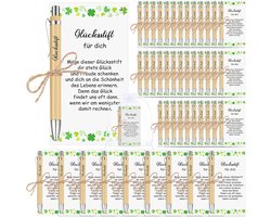 45 Happy Gift Sets - Inspirerende Pennen - Houten Pen met Graveerwerk - Geluks Pen met Organza Zak - Bedrukte Balpen om Collega's aan te Moedigen tijdens Examens
