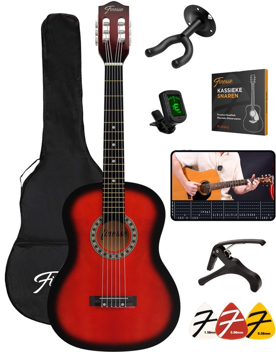 Guitare Acoustique Finesse - Set de Démarrage - Cordes Nylon - Guitare Classique - Guitare Enfant