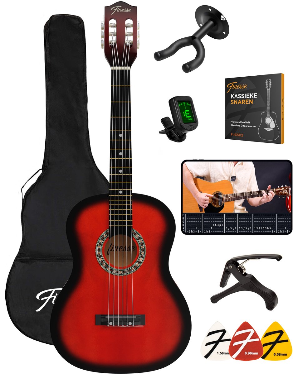 Bol.com Finesse Akoestische Gitaar - met Videocursus - Nylon Snaren - Klassieke Gitaar - Gitaar Kind & Volwassenen aanbieding
