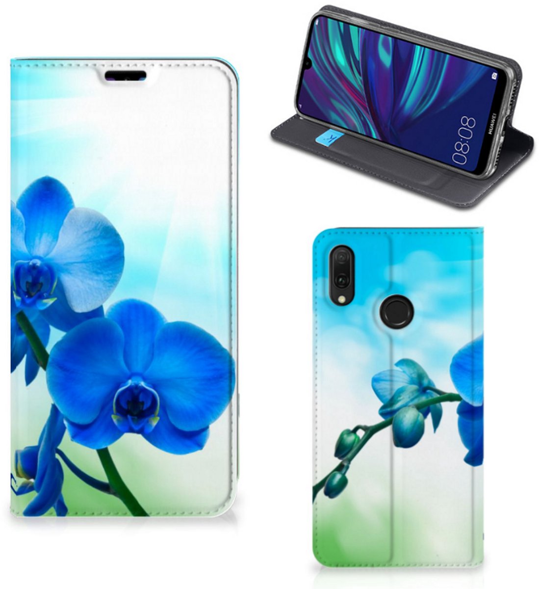 Huawei Y7 hoesje Y7 Pro (2019) Smart Cover Orchidee Blauw - Cadeau voor je Moeder