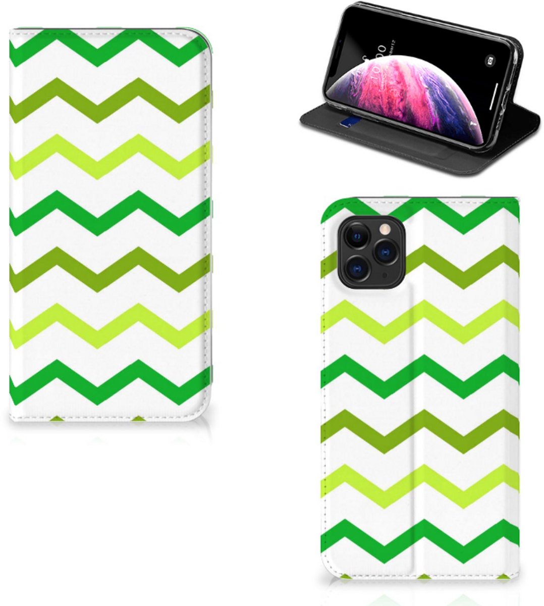 Apple iPhone 11 Pro Max Hoesje met Magneet Zigzag Groen