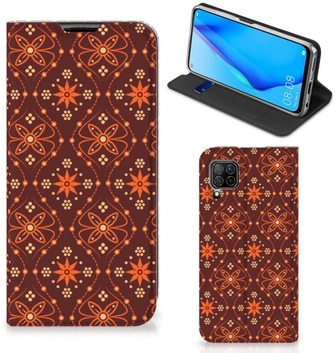 Huawei P40 Lite Hoesje met Magneet Batik Brown
