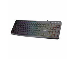 freeVoice toetsenbord met kabel – RGB verlicht USB-A keyboard – QWERTZ pc toetsenbord – compacte bedrade computer keyboard – plug and play toetsenbord – verlichte toetsen – geschikt voor laptop en desktop – 442 x 200 x 29 mm