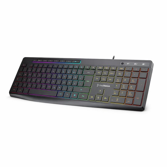 freeVoice toetsenbord met kabel – RGB verlicht USB-A keyboard – QWERTZ pc toetsenbord – compacte bedrade computer keyboard – plug and play toetsenbord – verlichte toetsen – geschikt voor laptop en desktop – 442 x 200 x 29 mm