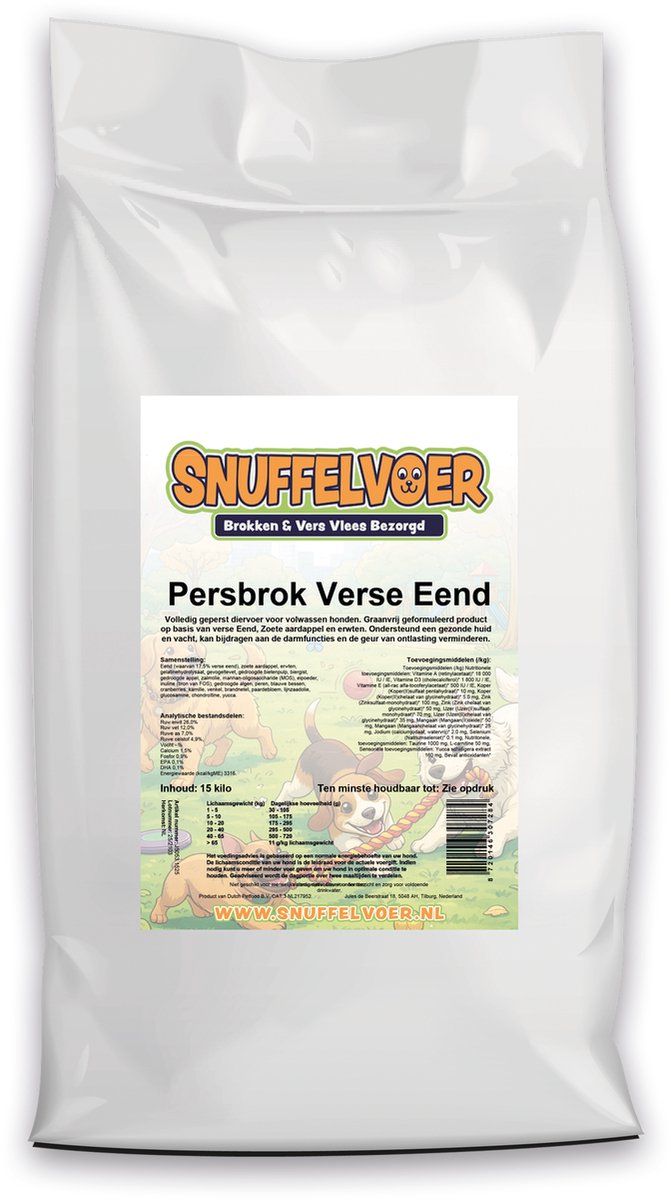 Vleesje persbrok verse Eend zak 15 kilo (granen en gluten vrij)