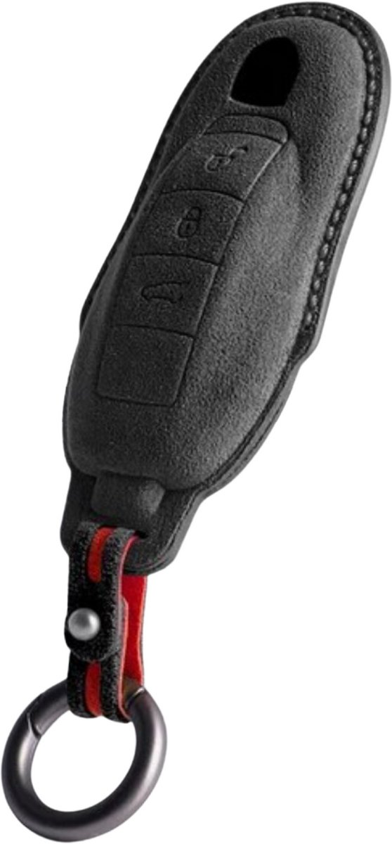 Luxe Alcantara Sleutelcover - Sleutelhoesje Geschikt voor Porsche Cayenne / 911 / Macan / Taycan / Carrera / Panamera / Boxster / Cayman - Alcantara Look - Zacht Sleutel Hoesje - Met Hanger - Auto Accessoires