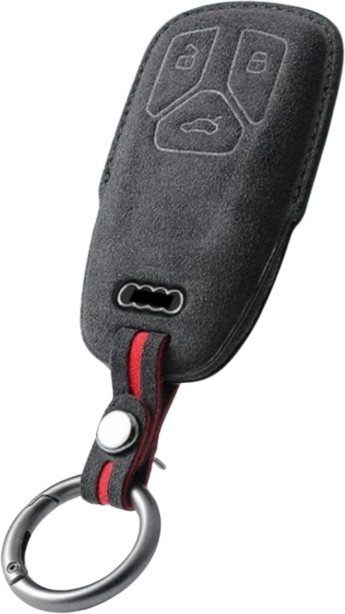 Luxe Alcantara Sleutelcover - Sleutelhoesje Geschikt voor Audi A4, B9, A5, A6, 8S, 8W, Q5, Q7, 4M, S4, S5, S7, TTS, TFSI RS 2019-2022 - Alcantara Look - Zacht Sleutel Hoesje - Met Hanger - Auto Accessoires