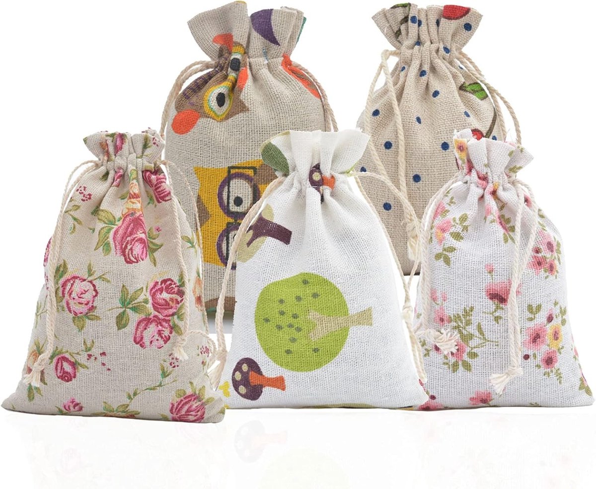Allecto - Jute tas - Katoenen tas - Trekkoord tas - Natuurlijke kleur - Cadeauverpakking - Bruiloftsfeest - Geschikt voor cadeaus - Natuurlijk model