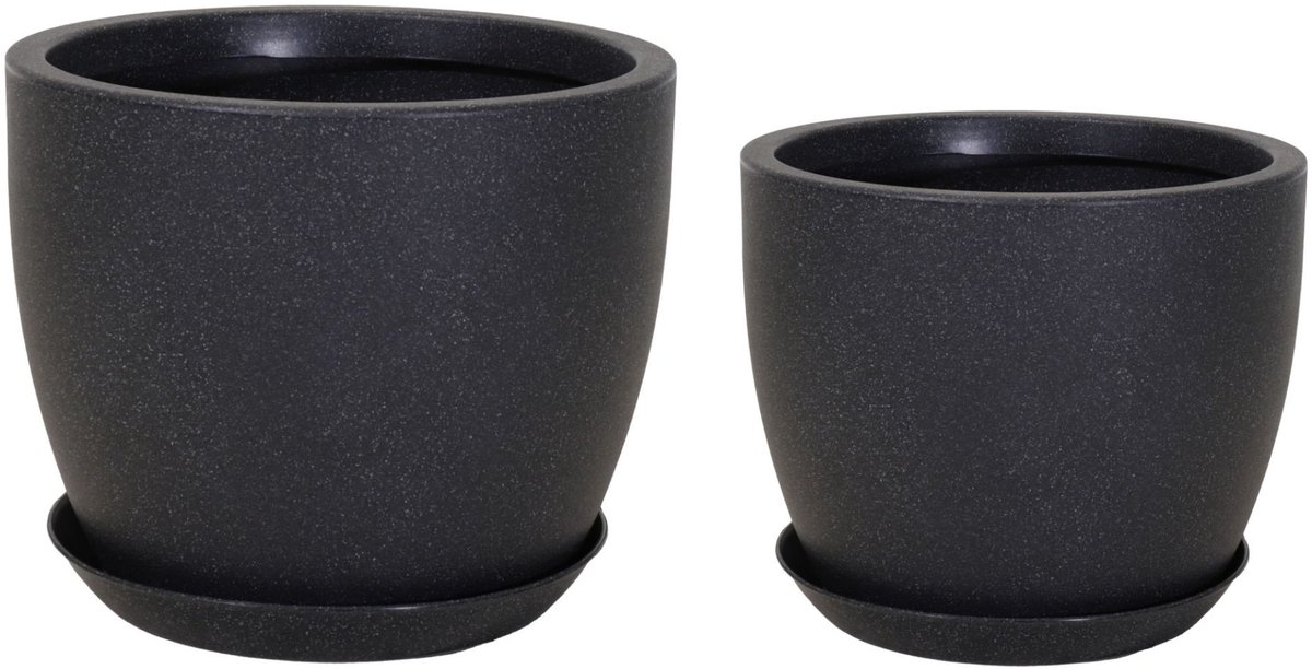 In & Out Deco Bloempotten set - Slagvast kunststof - Antraciet - Hoog 35 en 44 cm