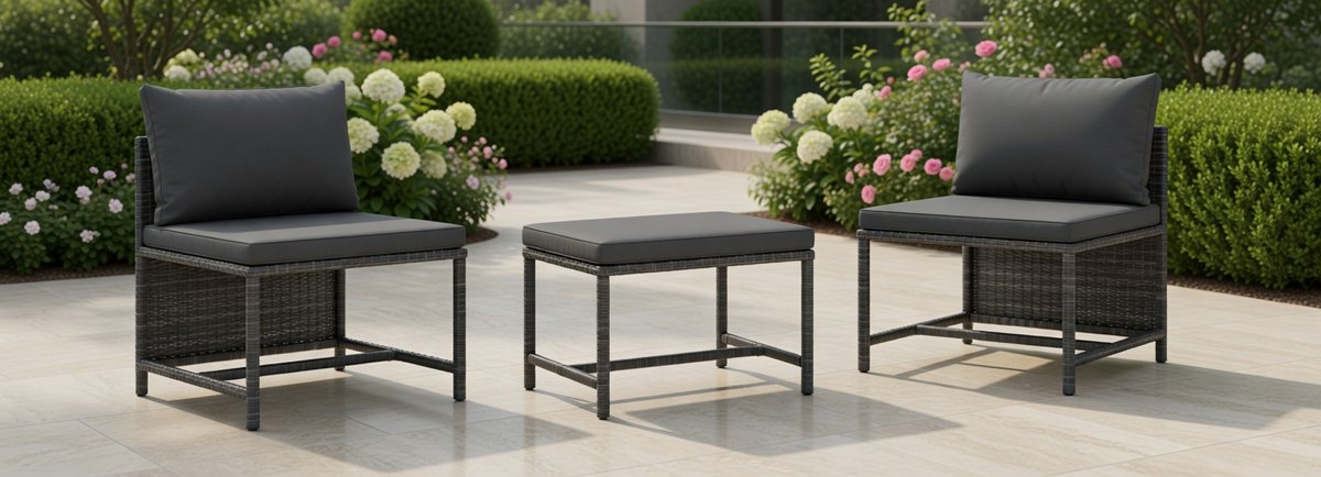 Luxe 3-Delige Polyrotan Tuinset met Kussens – Moderne Grijze Buiten Loungeset voor Tuin, Terras & Balkon – Duurzame Weerbestendige 3-Zits Tuinmeubelen – MedaHomeStore