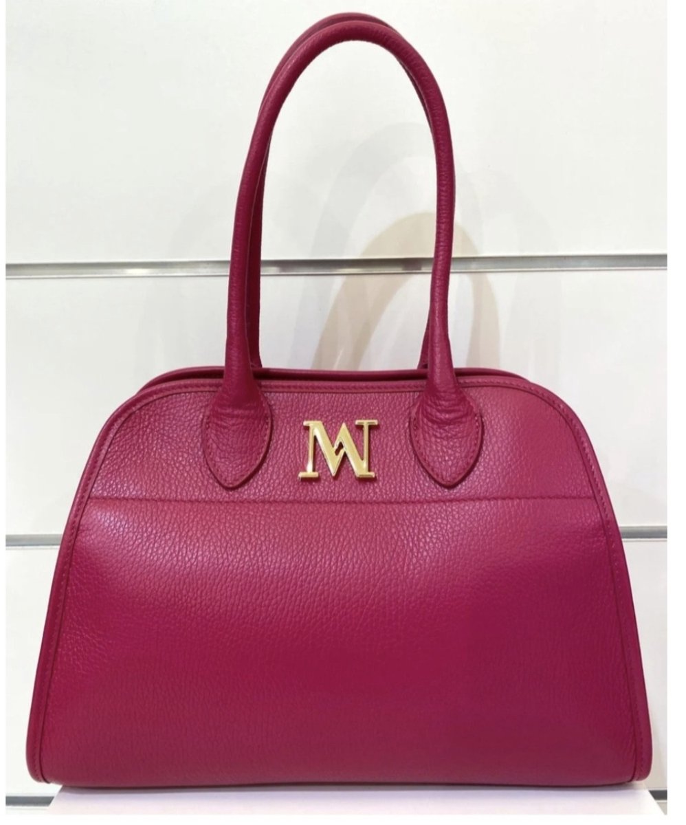Fuschia leren handtas, merk Mondieux Madame bij Bibossline