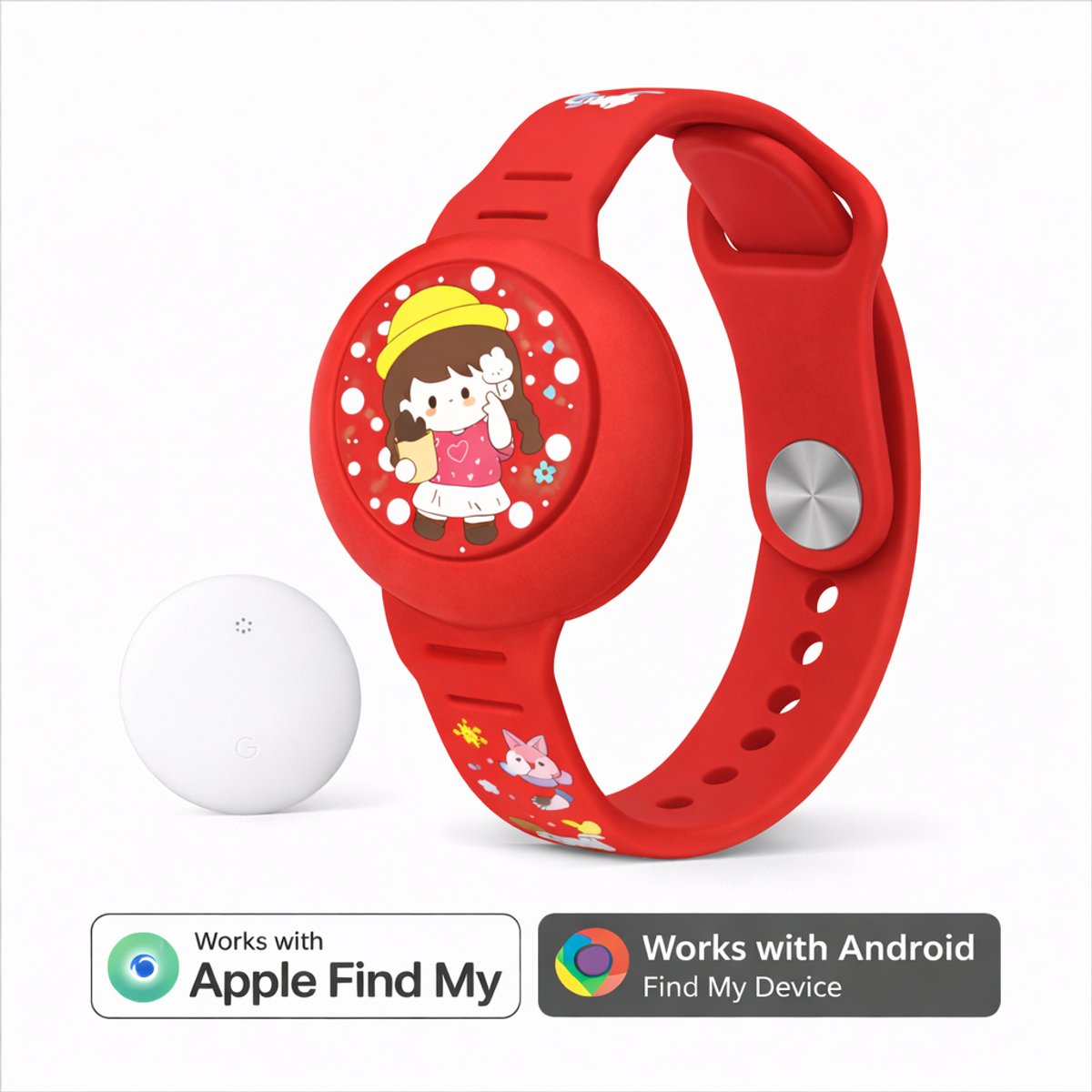 Kinder Horloge - Locatie Tracker - Werkt met Android Find My Hub- Armband inclusief tracker - Met Geluidssignaal - Waterdicht
