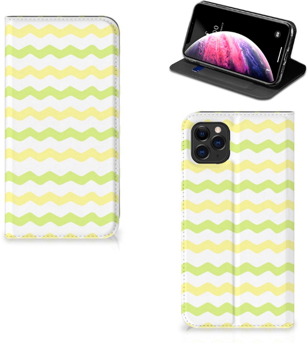 Standcase Hoesje voor Apple iPhone 11 Pro Max Hoesje met Magneet Waves Yellow
