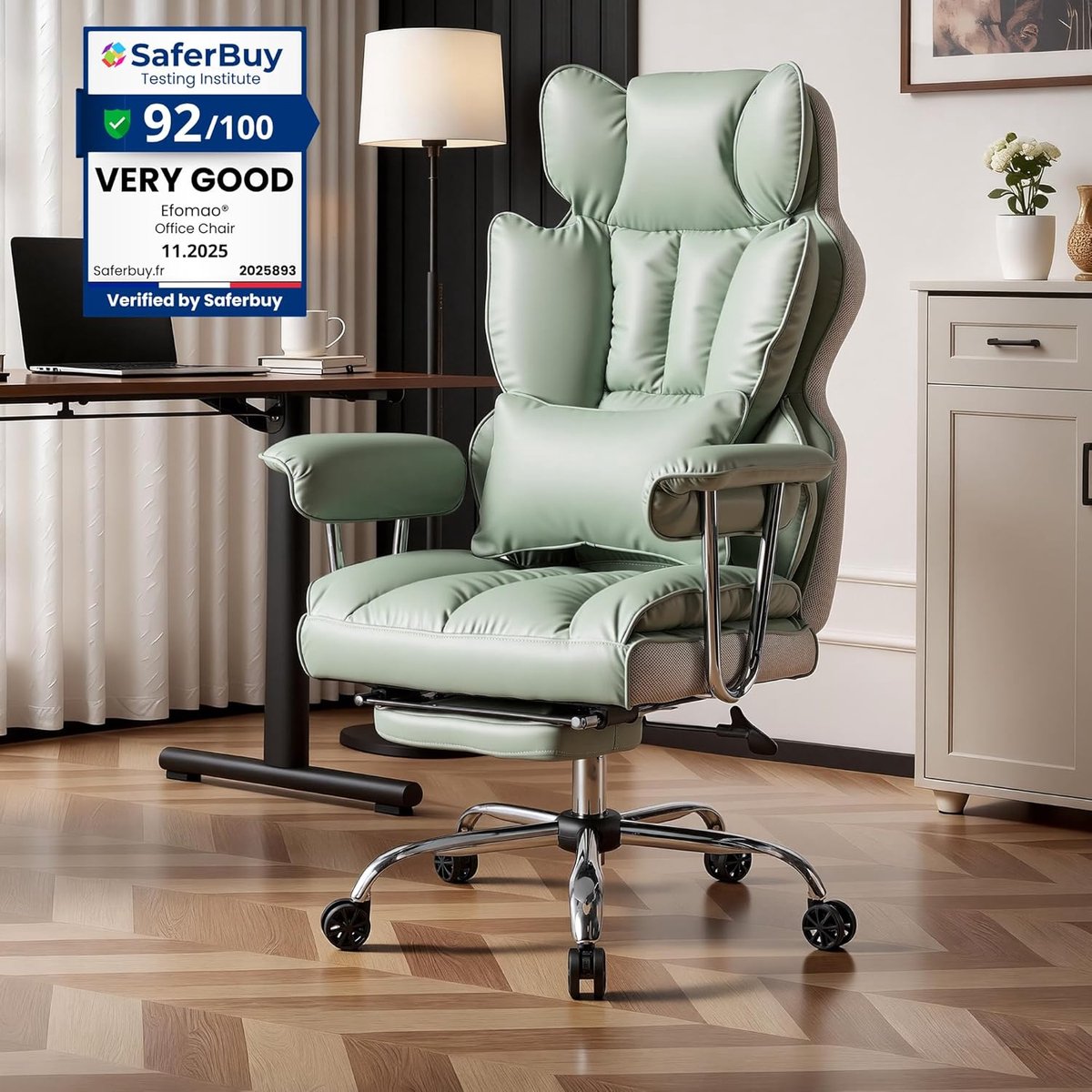 Bureaustoel Executive PU-leer 52x60x127 cm – Ergonomische Managersstoel met Hoge Rugleuning, Voetensteun en Lendensteun, 360° Draaibaar, Tot 200 kg – Urbanhome