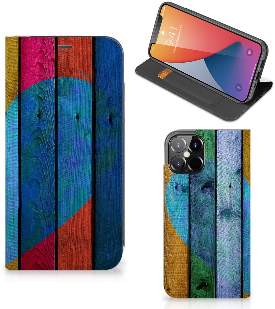 Book Case voor iPhone 12 Pro Max Book Wallet Case Wood Heart - Cadeau voor je Vriend