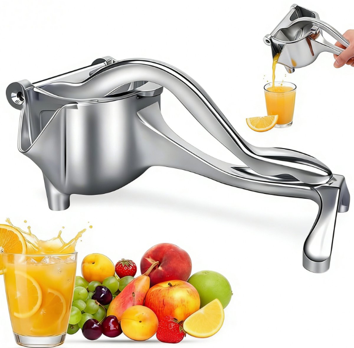 Professionele Handmatige Citruspers - RVS Fruitpers & Sinaasappelpers - Citroenpers - citruspers - sinaasappelpers - Vaatwasserbestendig - Handmatige sapcentrifuge - Zilver