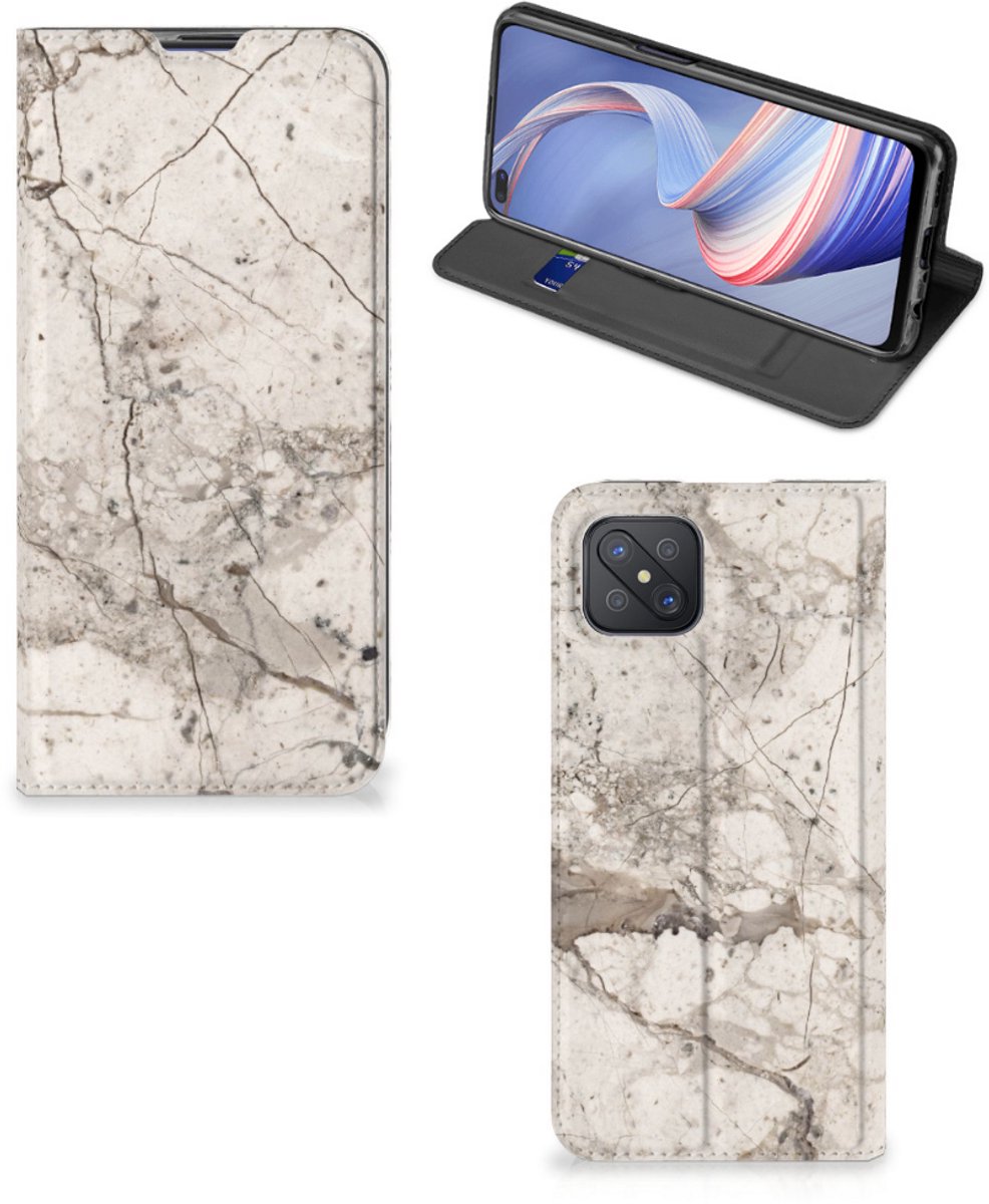 Book Case voor OPPO Reno4 Z 5G Standcase Marmer Beige