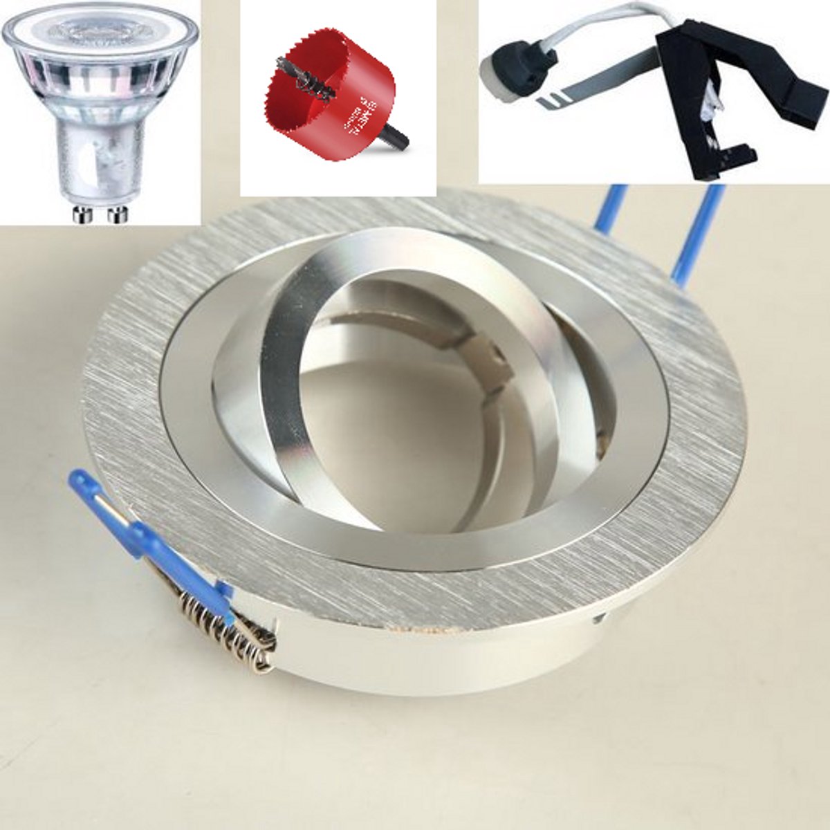 LED Inbouwspot Kantelbaar Rond Aluminium GU10 Inclusief Dimbare Philips LED Lamp 4000K 230V Ø90 mm - Met gatenzaag