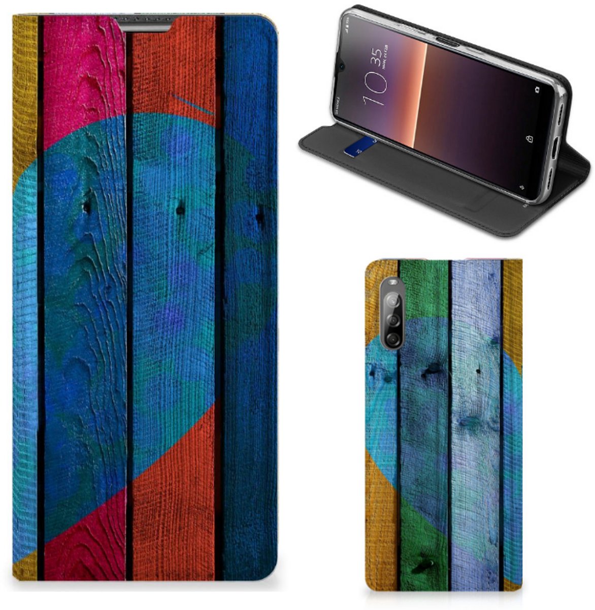 Sony Xperia L4 Book Wallet Case Wood Heart - Cadeau voor je Vriend