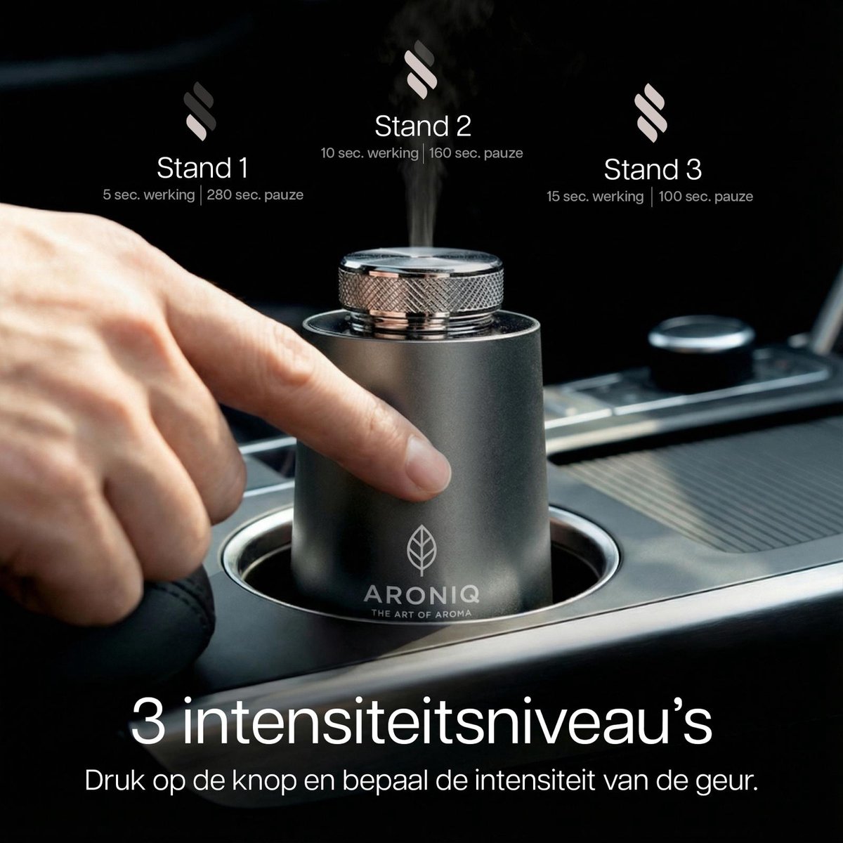 ARONIQ Luxe Aluminium Aroma Diffuser – Waterloos & Draadloos – Ambient light & Smart App – Aromatherapie Geurverspreider Auto & Huis – Trillingssensor – Incl. Signature Fragrance (Etherische Olie) – Moonstone Grey — cadeau in Cadeau-ideeën - foto 5