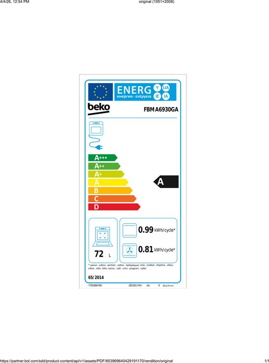 Beko FBMA6930GA | Inductie fornuis | Zwart