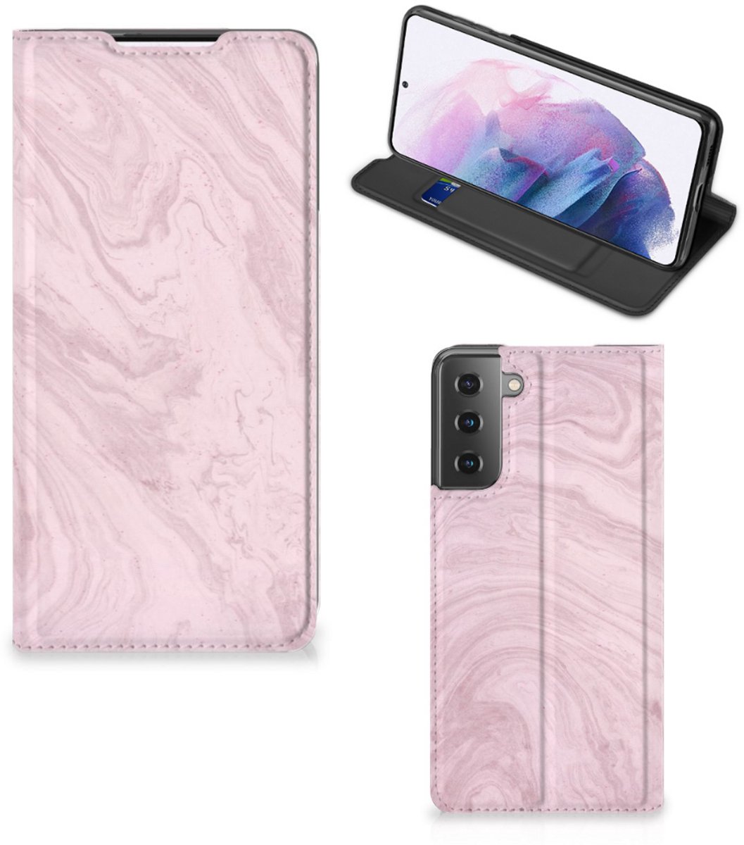 Samsung Galaxy S21 Plus Standcase Marble Pink - Origineel Cadeau Vriendin
