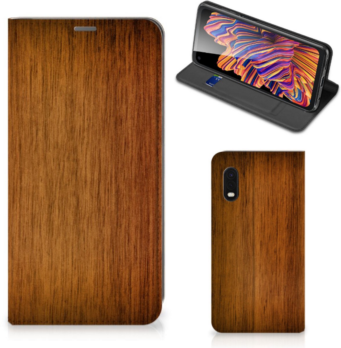 Samsung Xcover Pro Book Wallet Case Donker Hout