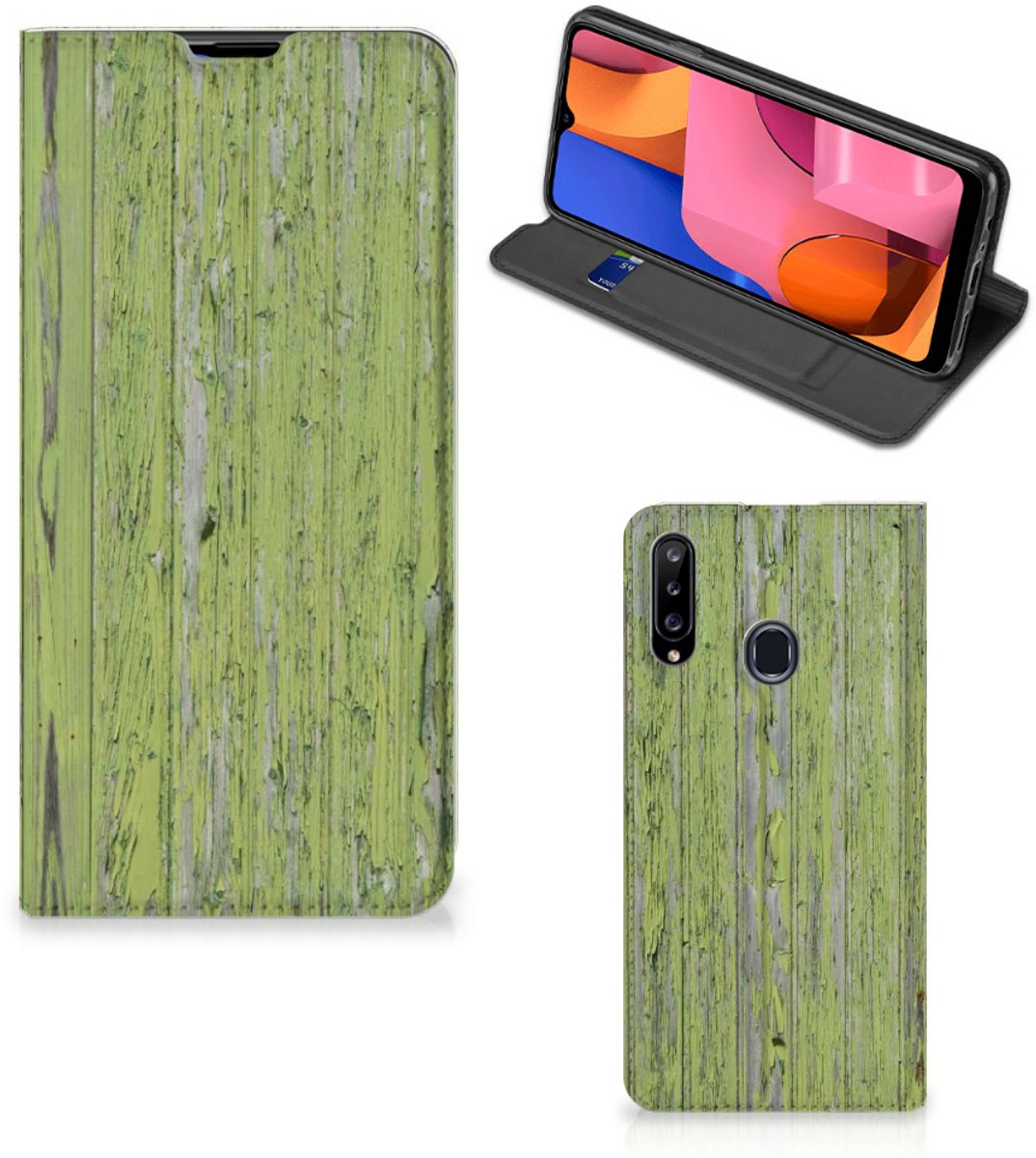 Samsung Galaxy A20s Book Wallet Case Green Wood