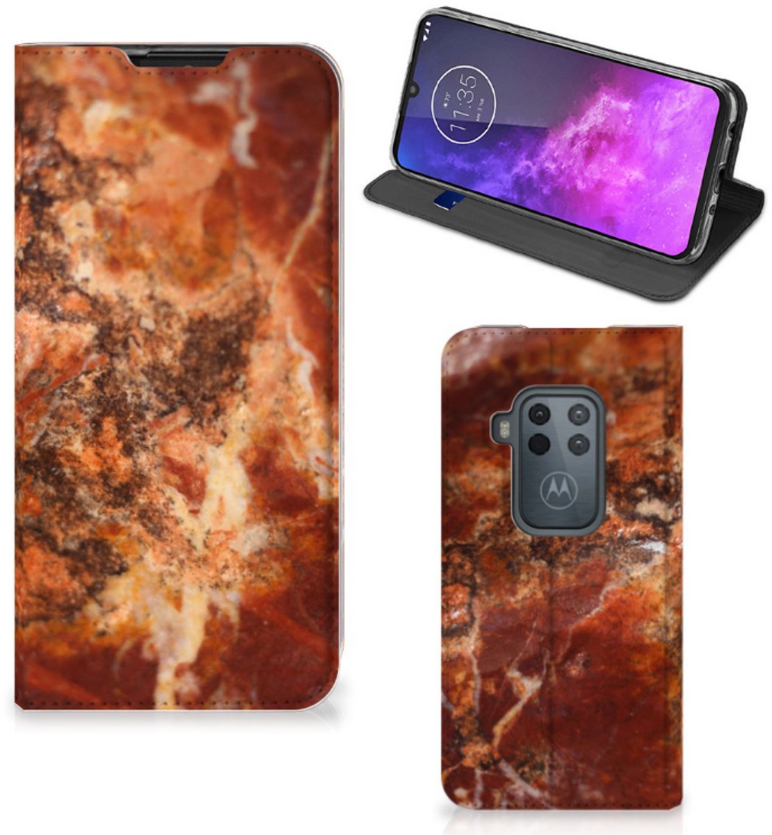 Book Case voor Motorola One Zoom Standcase Marmer Bruin