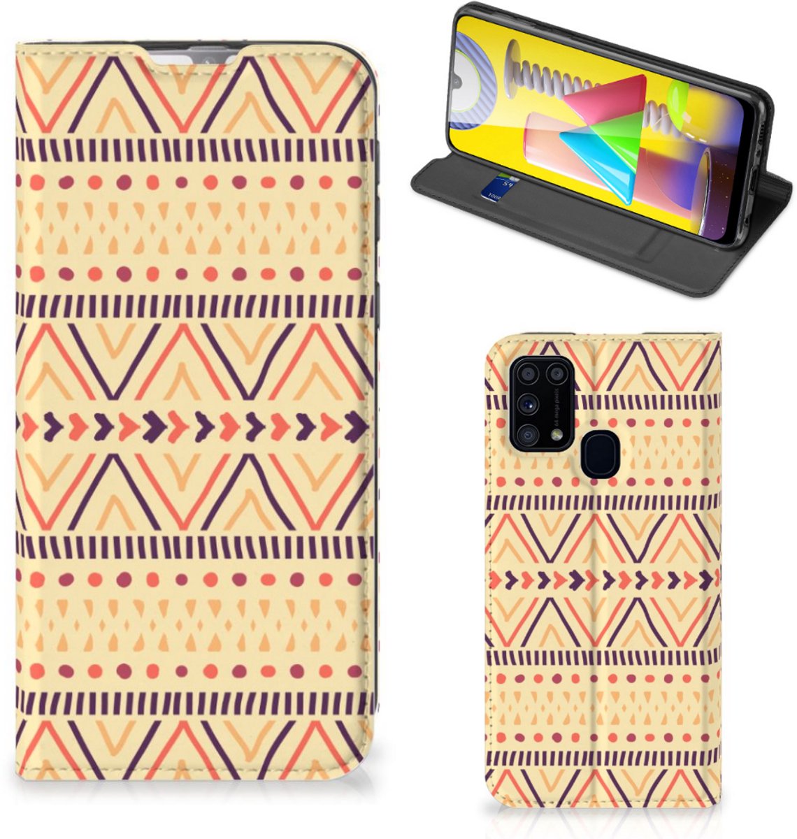 Book Case voor Samsung Galaxy M31 Hoesje met Magneet Aztec Yellow