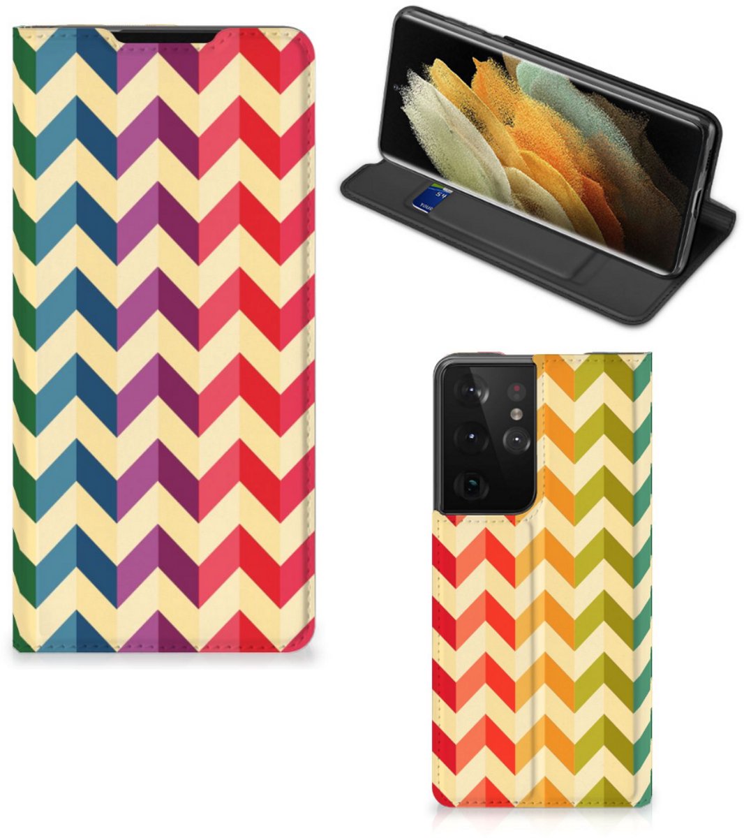 Samsung Galaxy S21 Ultra Hoesje met Magneet Zigzag Multi Color