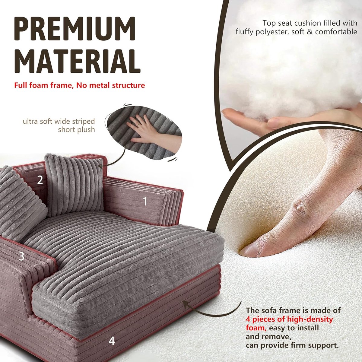 Slaapbank Chaise Longue 135x152x80 cm – Luxe Opvouwbare Lounge Bank Bedbank met Schuimvulling – Comfortabele 1-Persoons Relaxstoel – Grijs Vierkant – Laura