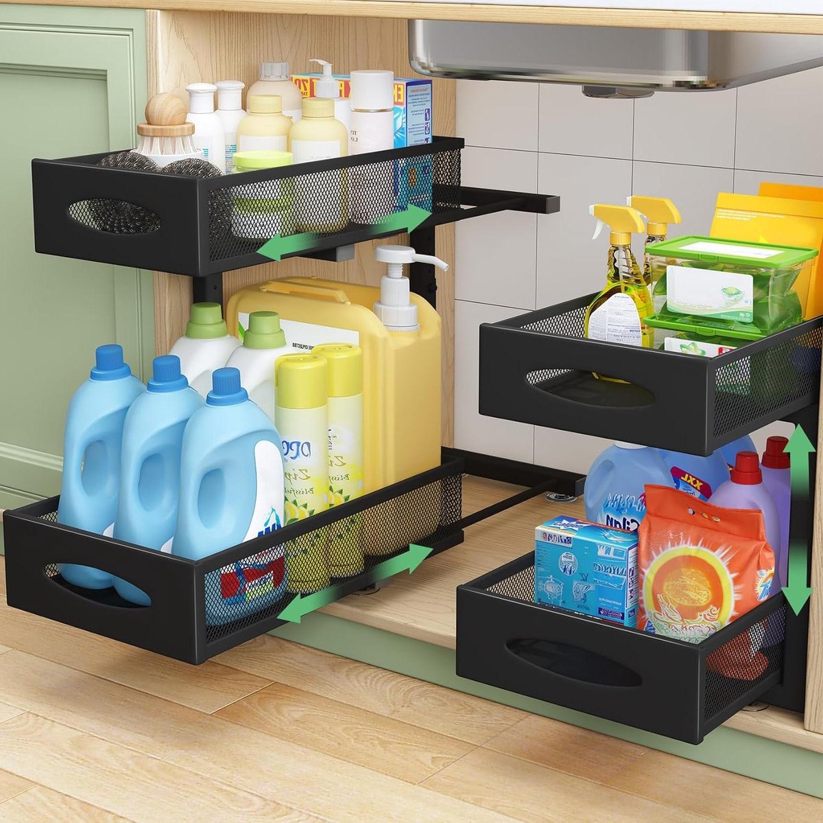 Gootsteen Organizer - Kast Manden - Ruimte Besparen - Uittrekbaar 2 Niveaus - 2 Stuks - Zwart