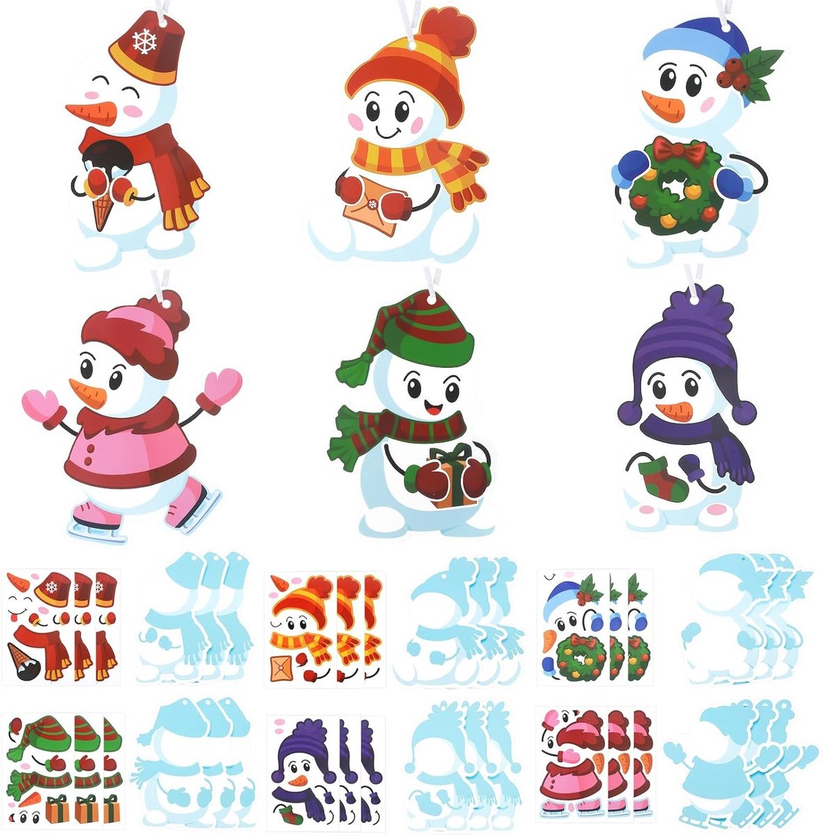 Knutselset voor kinderen met 18 stuks sneeuwpop, stickers en doe-het-zelf kerstdecoratie voor creatieve winteractiviteiten en kerstcadeaus
