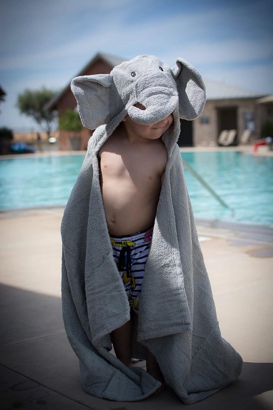 Kinderbadjas met capuchon - Olifant badstof - Na het badderen - Zachte capuchon - Leeftijd 2-8 jaar - Grijs — afbeelding 2