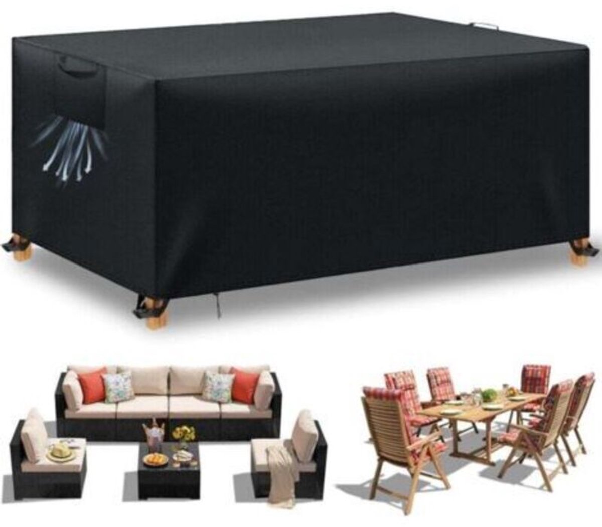 Tuintafelhoes, hoes voor tuinmeubelen, waterdichte en UV-bestendige hoes voor tuinmeubelen, beschermhoes van Oxford-stof, zwart, 180x120x74 cm