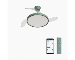 CREATE - Plafondventilator 40W stil met intrekbare bladen met licht - Ø91cm - Sage - WIFI + afstandsbediening - WIND CLEAR STUDIO