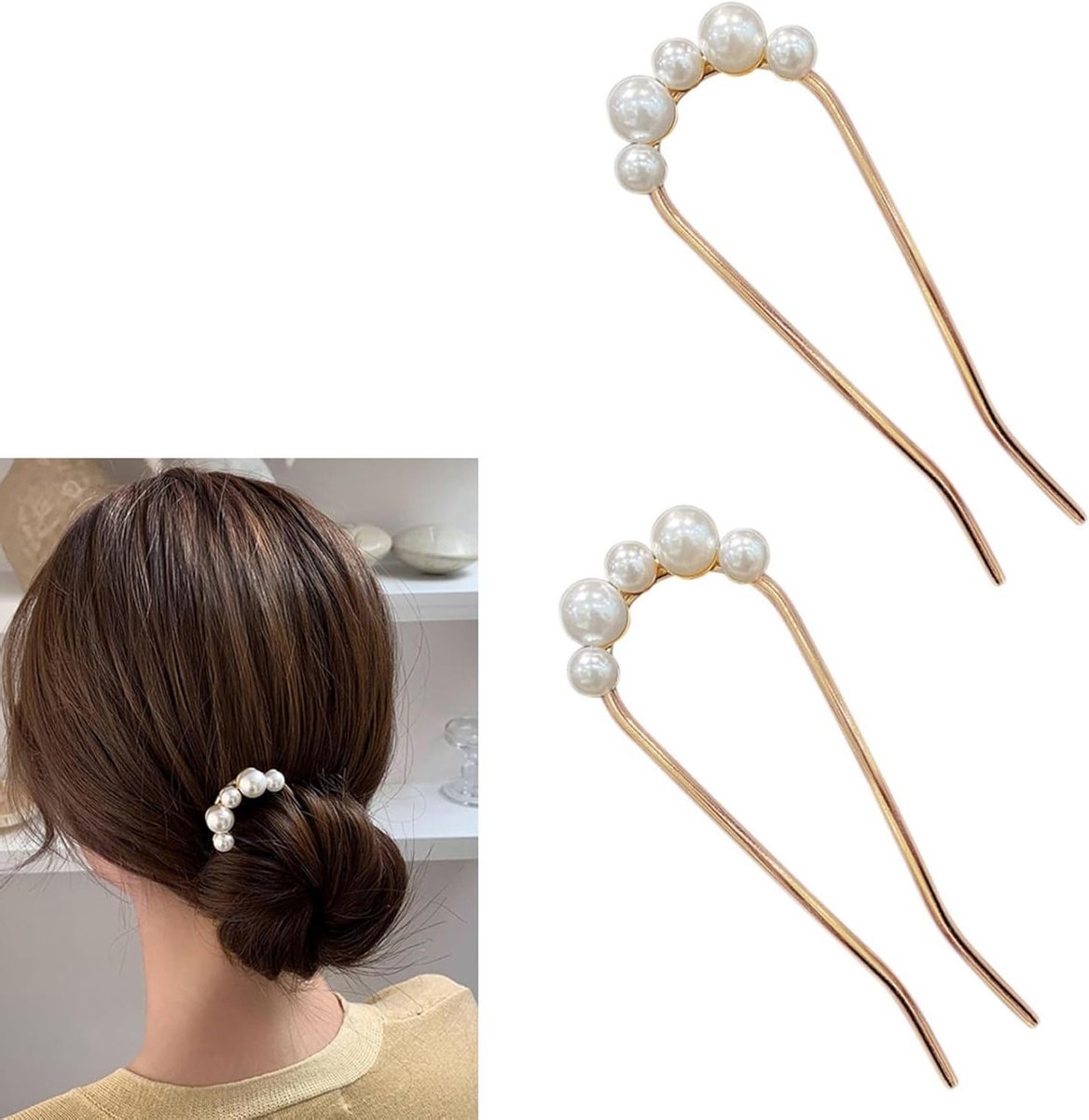 2x Set Metalen U-Vormige Haarspelden Vintage Stijl voor Vrouwen