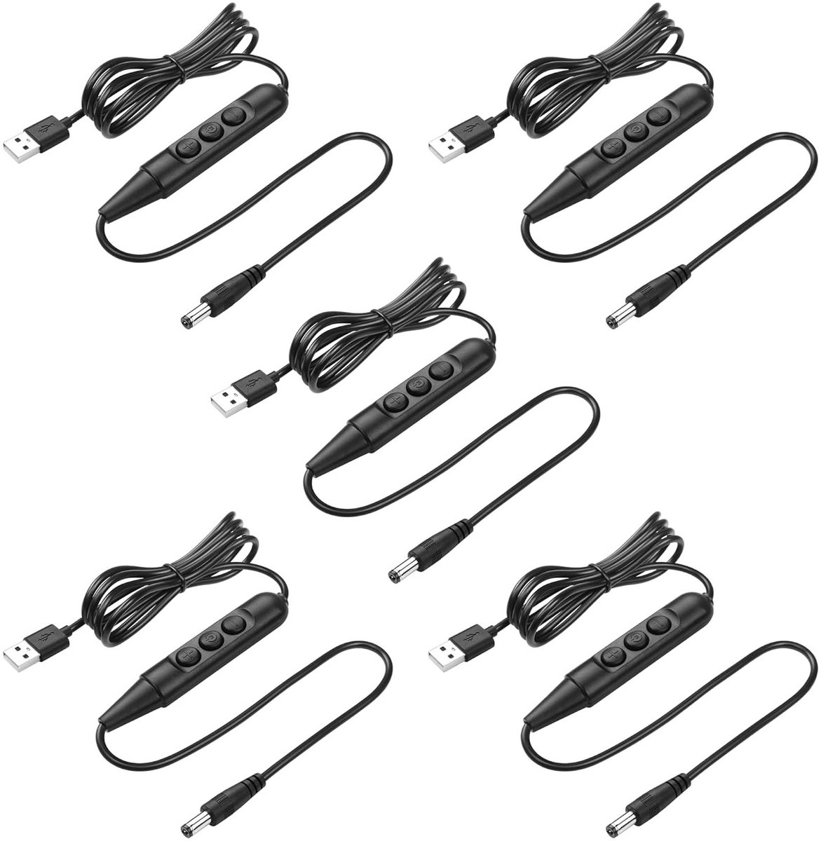 USB Male Kabel met Aan/Uit Schakelaar naar DC5521, 6-Snelheden Dimmer voor LED Strips, Tafellampen en 5V Apparaten