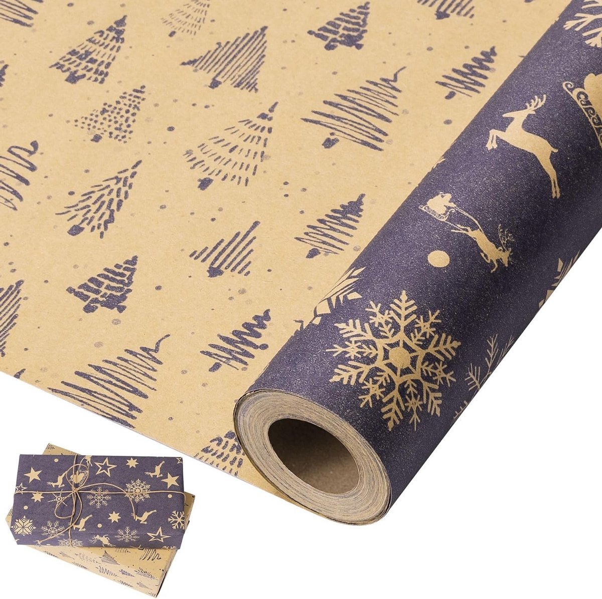 Blue Xmas inpakpapier - 1 rol - 10 meter - feestelijk - cadeauverpakking