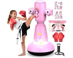 IMAYCC Staande bokszak voor kinderen, met bokshandschoenen, 142 cm, ultra versterkte pvc, opblaasbare bokszak, staande bokszak voor kinderen, cadeau voor jongens en meisjes van 3 tot 9 jaar, voor